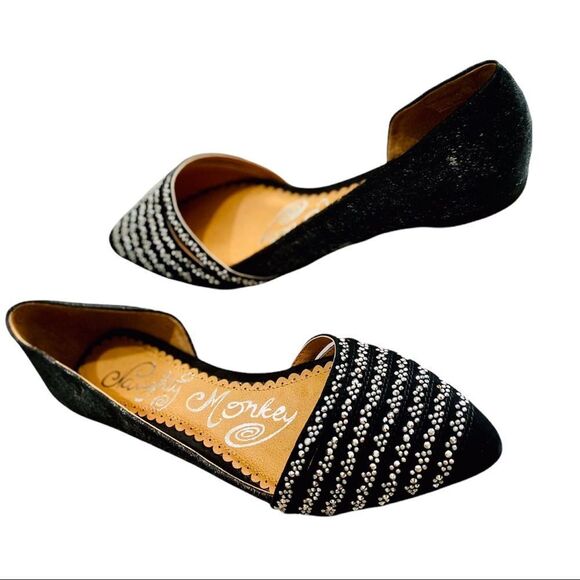 Black Leather Rhinestone Toe Cap Slip Ons Ballet Loafer Shoes NEW - Picture 3 of 9